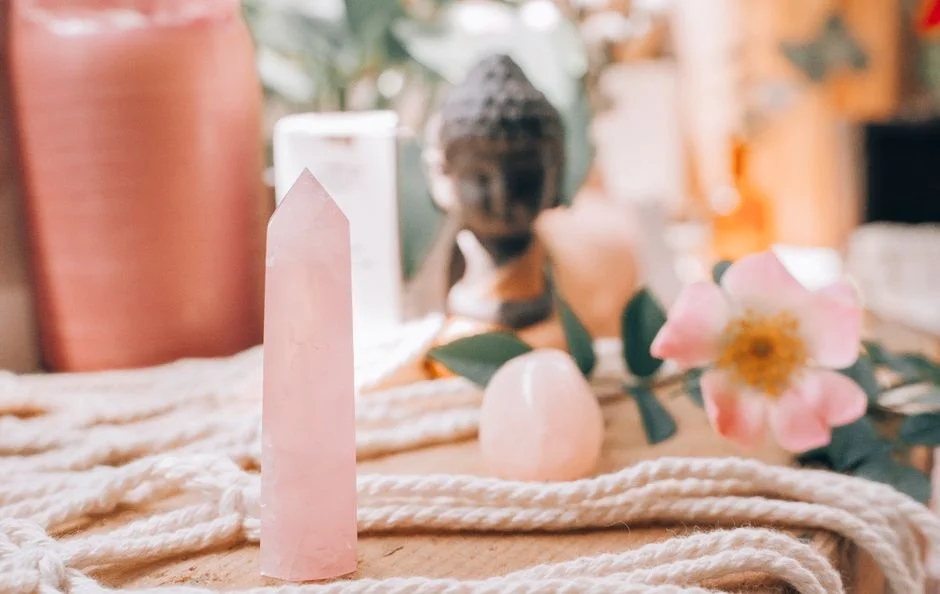 Rose quartz crystal,