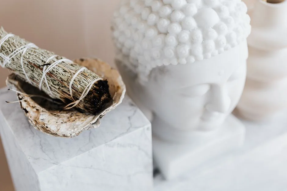 Cleaning Buddha statue,
